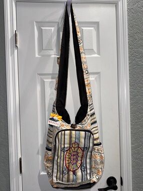 Hippie Crossbody Hobo Bag with Turtle Embroidered Design NWT